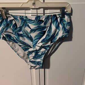 Blue Leaf Print High Rise Bikini bottoms